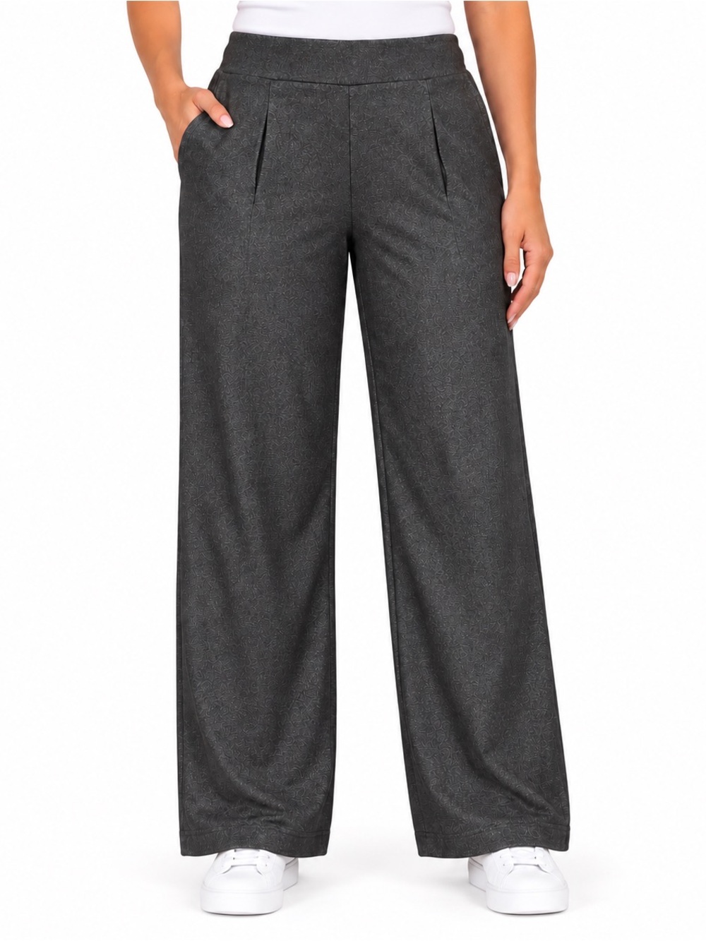 Max & Mabel Women’s L Wide Leg Jacquard Pull-On Pants Gray Black - Picture 1 of 9